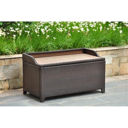 International Caravan Bardelona Resin Wicker- Aluminum Storage Bench With Edge Lip - Chocolate 4221-CH